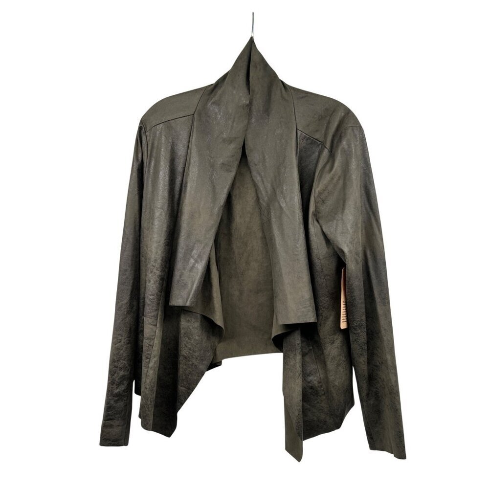 Ruff Hewn Womens Faux Suede Jacket Open Front Olive Size Large New